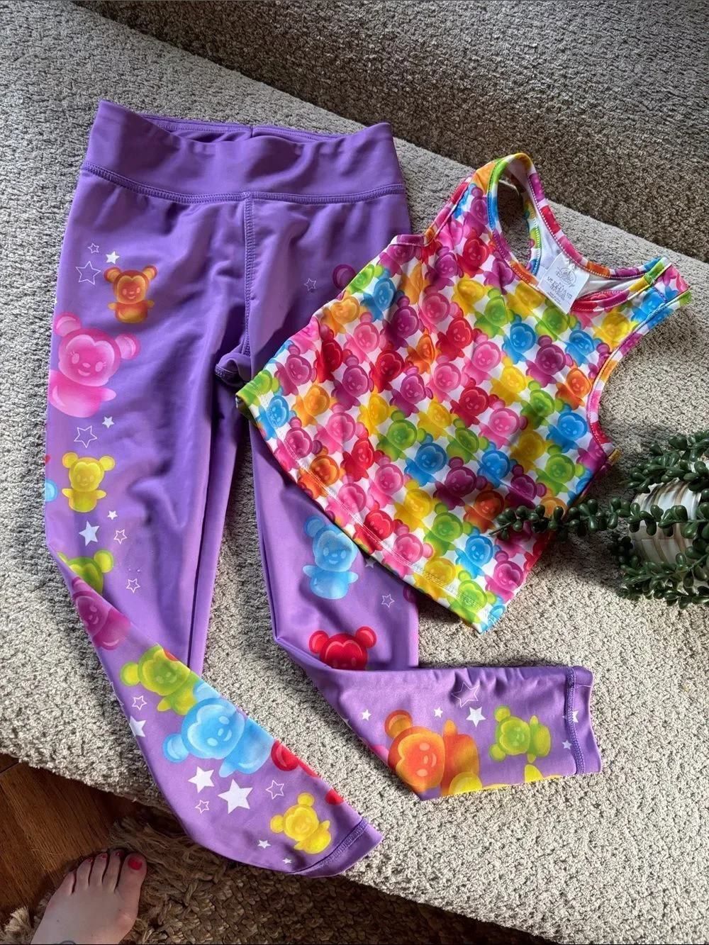 Disney Mickey Rainbow Gummy Bear Tank & Purple Leggings Set